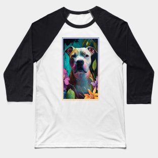 American Staffordshire Terrier Pitbull Vibrant Tropical Flower Tall Digital Oil Painting Portrait  5 Baseball T-Shirt